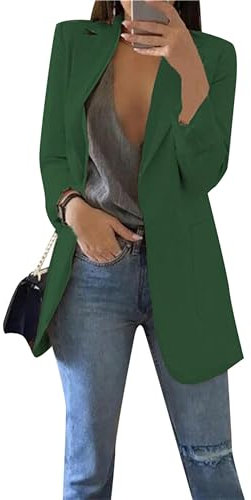 PUDANA Femme Mince Léger Manteau De Blazer à Manches Longues à L’Avant Ouvert Veste De Blazer Ample Couleur Unie avec Taille Plus Vert Foncé XXL
