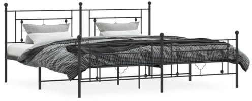 vidaXL Cadre de Lit Métal avec Tête de Lit Pied de Lit, Lit Double avec Sommier à Lattes, Lit Adulte avec Pied Chambre, Moderne, Noir 200x200 cm