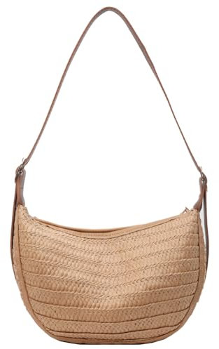 GSenhui Bolsa de paja para mujer, media luna, bolso de playa, bolso de paja, bolso de mano de verano, bolso de rafia con cremallera para playa, viajes, escuela, S02