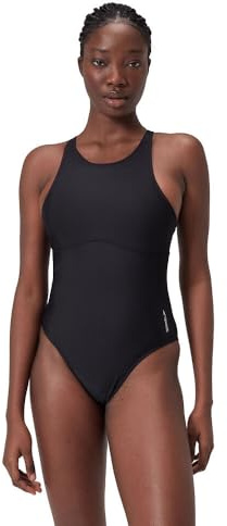 Speedo Costume da Bagno a Collo Alto Tinta Unita, Fitness, Morbidezza al Tatto, Costumi da Bagno Premium Costume da Bagno per Donna, Antracite, L