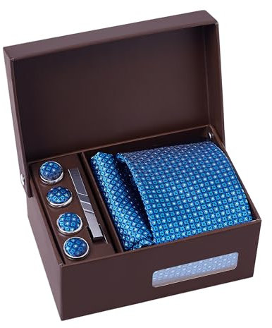 BRERA 67 - Coffret Cadeau Homme 5 Pièces: Cravate, Mouchoir de Poche, Pince à Cravate, Couvre Boutons et Bouton de Manchette Personnalisé - Cadeau Original Mariage