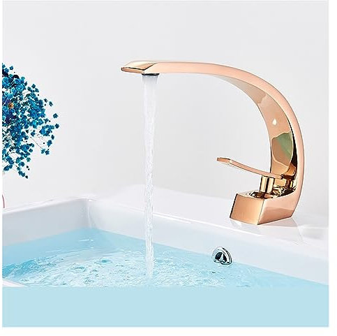 Chrom-Orange-Waschtischarmaturen, moderne Badezimmer-Mischbatterie, Messing-Waschtischarmatur, Einhand-Einloch-Eleganter Kranhahn (Color : Rose Gold)