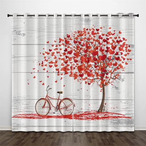 Curtain Fahrrad Roter Baum Blackout Curtain Weich Vorhang mit ösen Waschbar Gardinen Wohnzimmer Blackout Vorhang Curtains Living Room Scheibengardinen Verdunklungsvorhänge Vorhänge 2x75x166cm