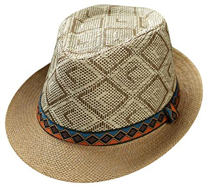 BIKETAFUWY Sommerhut Unisex Funky Bunte Print Mütze Vintagen Britischen Stil Karomuste Fedora Hüte Unisex Gentleman Hut Urlaub Strand Wanderhut Casual Luftdurchlässig Sommerhut für Herren und Damen