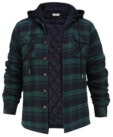 COOFANDY Veste-Chemise à Carreaux pour Homme Veste-Chemise à Capuche Chemise Thermique Veste d'hiver Avec Doublure Matelassée Bleu Marine S