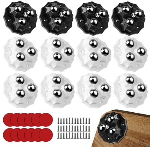 12 Piezas Ruedas para Muebles Pesados, Autoadhesivo 360 Grados Ruedas Giratorias Adecuado para Papeleras, Taquillas, Mesillas de Noche, Neveras PequeñAs, Negro + Blanco, DiáMetro 5.3cm