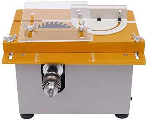 Mini sierra de mesa profesional multifuncional con medidor de inglete, 300 W de potencia, herramienta para trabajar la madera, hecha a mano, color dorado