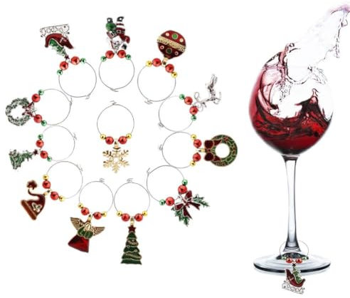 12pcs Wine Glass Rings - Xmas Cup Markers for Stem Glasses - Festive Party Decor (2cm)
