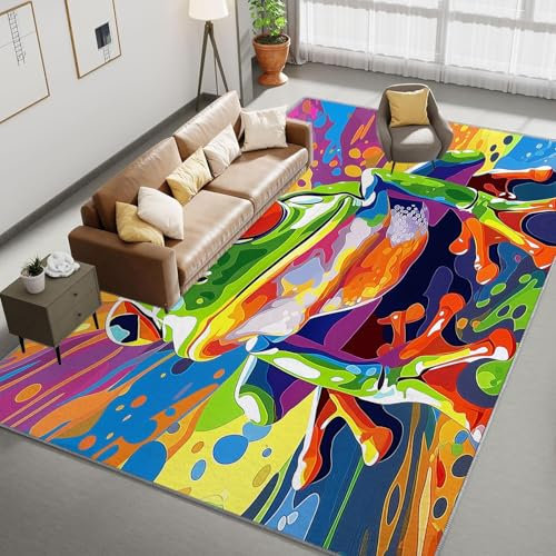 Teppich 60x90 cm rutschfest Teppich, Bunter Frosch Im Cartoonstil Druck Teppich für Dekoration, Schlafzimmer Kinderzimmer Wohnzimmer Kurzflor Teppich Graffiti Flanell Kinderteppiche