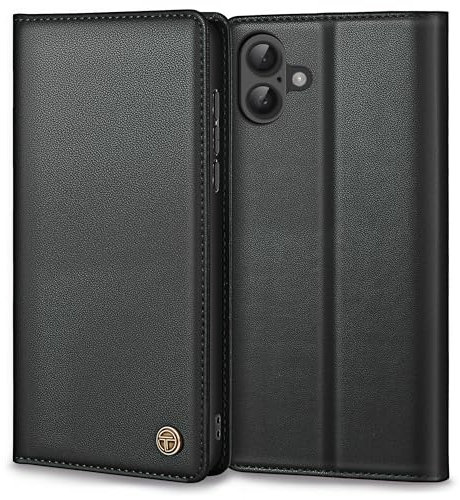 Handyhülle für iPhone 16 Hülle, Premium Lederhülle Schutzhülle Tasche für iPhone 16 Hülle Wallet Kartenfach Standfunktion Klappbar Flip Case für iPhone 16 Hülle, Schwarz