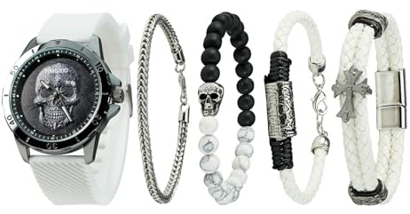 TIME100 Herren Armbanduhr und Armband Set,Premium Quarzuhr Geschenkset mit stapelbaren Perlenarmbändern,Wasserdicht Uhr Geschenksets für Männer Stilvoll für Business und Freizeit
