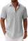 COOFANDY Mens Short Sleeve Shirts Summer Linen Shirts Casual Cotton Shirt Button Down Shirt with Pocket Holiday Beach Regular Fit Light Grey M