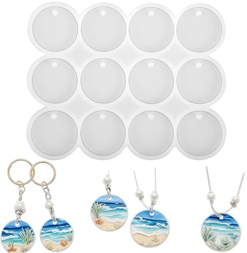 Yuanchu Silikon Gießform Runde Form, 12 St 3,4cm Silikonformen mit Löchern Resin Gießpulver Formen Silikonform Epoxidharz, DIY Geschenke Ostern Heimdekoration Ohrringe Schlüsselanhänger Anhänger
