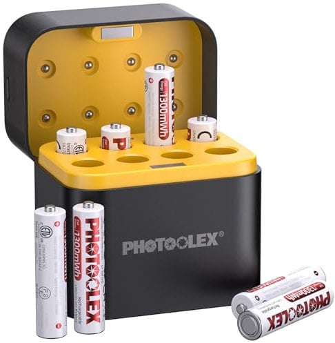 PHOTOOLEX Batterie AAA ricaricabili litio 8 pezzi con caricabatterie, 1300mWh Pile Ricaricabili litio Triple A e 1,5V uscita a tensione costante, batteria AAA a bassa autoscarica,1600 Cicli