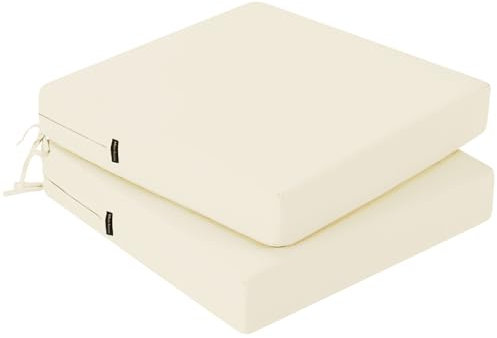 PRIMEPATIO Sitzkissen für den Außenbereich, dick, 7 cm, Rattan, wasserdicht, für Gartenmöbel mit Bändern, Terrassen-Esszimmerstuhl-Pads, 45 x 45 cm, Beige, 2 Stück