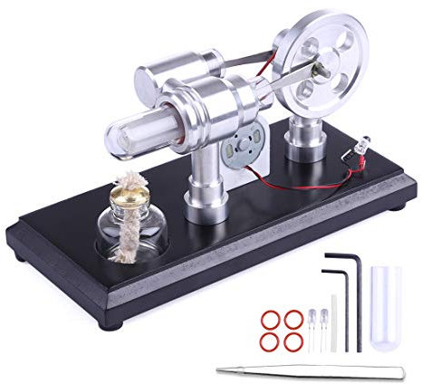 Funwetrike Stirlingmotor Modell, DIY Montage Doppelzylinder Stirlingmotor Bausatz Generator Modell mit Led Lights, Desktop Display Physik Wissenschaft Experimentierkasten