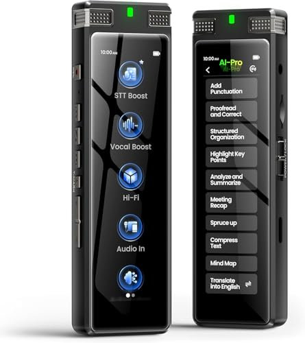TIMMKOO 136 GB KI-Diktiergerät, digitales Diktiergerät mit Wiedergabe, Offline-Transkription und Online-Zusammenfassung/Mindmap/Übersetzung basierend auf KI-Technologie, sprachaktivierter