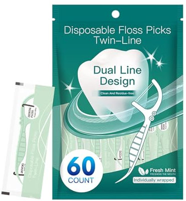 Flossers for Adults, Portable Double Thread Floss Sticks, Polystyrene, Hygiene Tools for Braces Care, Teeth Cleaning, Health Supplies for Home, Travel, Family and Children, 7.6x1.9x0.5cm