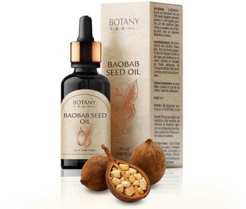 BotanyRoom Olio di baobab spremuto a freddo | 100% puro naturale | Olio per pelle e capelli per una cura intensiva | Ricco di acidi grassi omega e vitamina E | Bottiglia di vetro da 50 ml | Una cura