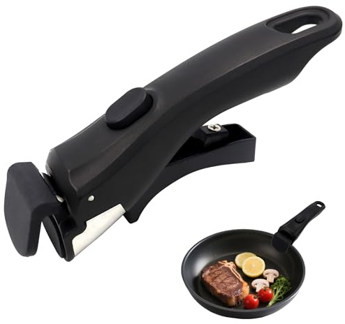 Yitexin Removable Grill Pan Handle, Black Anti Scalding Pot Detachable Handle with Clip and Grips, Replacement for Cooking Utensil Oven Frying Pan Wok (Black)