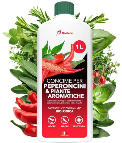 BioNee Concime Biologico per Peperoncini e Piante Aromatiche 1L – Nutrimento Naturale per Radici Forti, Foglie Profumate e Frutti dal Sapore Intenso