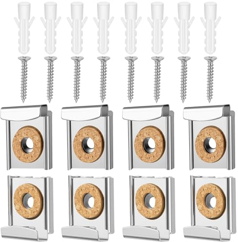8 Pcs (2 Sets) Mirror Clips for Wall Mounting, Metal Spring Loaded Mirror Mounting Hardware for Unframed Mirrors, with Plugs and Screws
