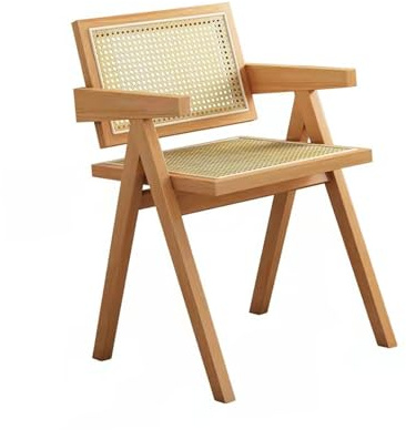 Natürlicher Rattanstuhl mit Massivholz, E-Rattan-Sofa, Esszimmerstuhl, Zuhause und Bar, Pelz, Originalfarbe, stilvolles Design für den Innen- und Außenbereich