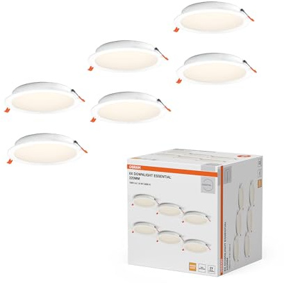 Osram Essential LED Einbaustrahler 220mm 18W 830 Weiß | Essential Downlight, Spot lights and ceiling spots, Weiß, 220 mm dia, 25000 h, 6-Pack