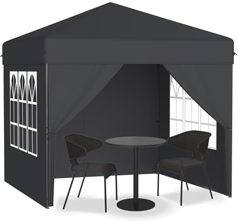 Suusolny Pop-up Pavillon 2.5x2.5m Faltpavillon Wasserdicht Winterfest mit 4 Seitenwänden Gartenpavillon Höhenverstellbar Gartenzelt Partyzelt inkl.Tragtasche Pop Up Zelt für Garten Camping - Anthrazit