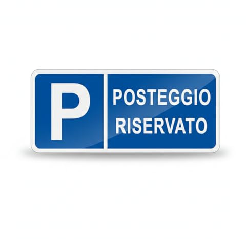 Cartello Posteggio Riservato, Segnaletica Parcheggio, Blu e Bianco, 14x31 cm