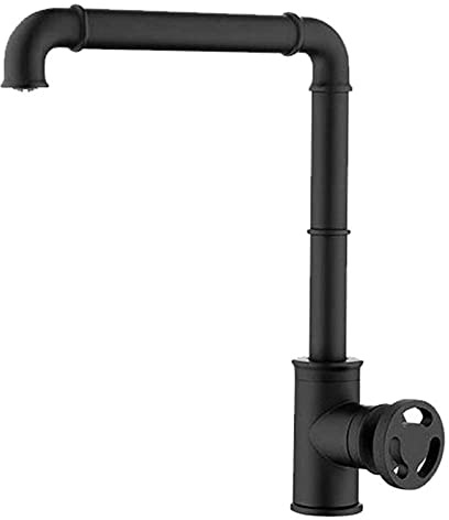 Robinets de cuisine en laiton Style industriel rétro, robinet mitigeur d'eau chaude et froide monté sur le pont salle bains à poignée unique(Black)