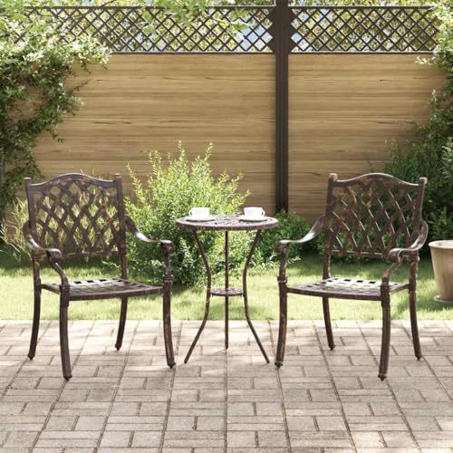 Kaloriko Gartenstuhl 2 Stück Bronze Aluminium 56 x 55 x 92,5 cm Hochlehner mit Holzarmlehne Wetterfest für Balkon Terrasse Outdoor Lounge Relaxen Stabil und Bequem
