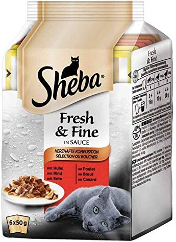 SHEBA Délices du Jour Frischebeutel mit Fleisch in Sauce für Katzen, 50 g, 6 Beutel