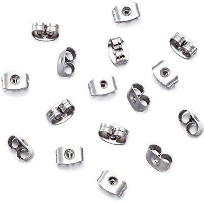 Earring Backs Clutches,Stainless Steel Butterfly Square Earring Safety Backings Pads Bullet Clutch Earring Stopper for Earring 6.5x4.5mm[Pack of 50]1