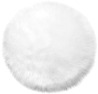 Teppich Wölkchen – Flauschiger Hochflor Teppich-Schlafzimmer-Rund - Schaffell Kunstfell Lammfell - Bettvorleger & Läufer - weicher Fellteppich-Rund - Rutschfester Kleiner Teppich - Weiss - Rund 60cm