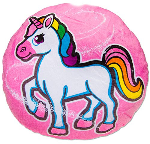 TE-Trend Magic Einhorn Regenbogen Unicorn Motiv Plüsch Kissen Zierkissen Kuschelkissen Kinder Mädchen rund 34cm Mehrfarbig rosa Pferd