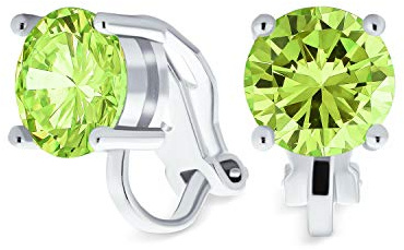 2Ct Grün Strahlend Geschliffene Solitär Runde Cubic Zirkonia CZ Clip On Ohrstecker Simulierter Peridot Versilbertes Messing