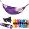 SLOMOCK Hängematte & Strandtuch für 2 Personen, 2 in 1, zu 100% aus Baumwolle in 8 Farben (In- & Outdoor 250 x 145 cm + 2 Seile 250 cm) (VIOLETT)