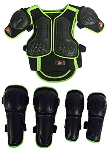 Niños Motocicleta Traje Traje Dirt Bike Cofre Espina Protector Atrás Hombro Brazo Codo Rodilla Protector Motocross Racing Esquí Patinaje Chaleco de Armadura Chaleco de Seguridad Deportes Verde Small