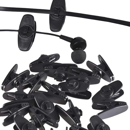 MINGZE 10 Pieces Clips for Earphone Headphone, 360 Degree Rotate Earphone Mount Cable Clothing Clip, for Most Monster, Sony, Sennheiser and Plantronics Headset (Black)