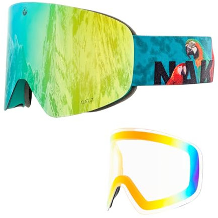 NAKED Optics Skibrille Männer, Ski Brille Frauen, Snowboardbrille (TROOP EVO PapageiL, inkl. Schlechtwetterglas)