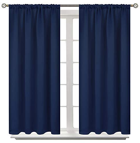 BGment Short Blackout Curtains for Bedroom - Room Darkening Curtain Rod Pocket 45 Inch Length Thermal Insulated Window Drapes for Rv Bathroom Cafe, 42 x 45 Inch, 2 Panels, Navy Blue