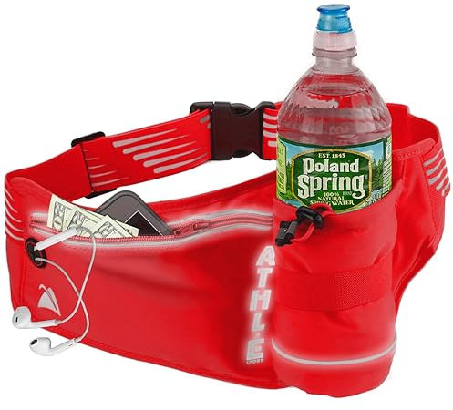 Riñonera de Correr con Porta Botella - Cinturón de Correr Ajustable con Bolsillo con Cremallera para Deporte y Viajes - Banda Reflectante de 360° - Compatible con iPhone Plus y Galaxy Note