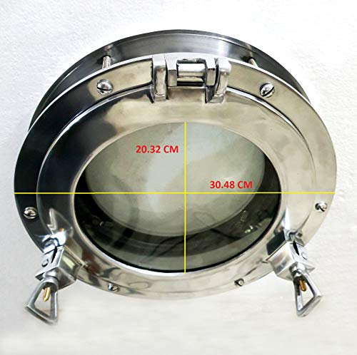 Marine Nautical Store Oblò in vetro per finestra con oblò da 30,5 cm (argento lucido)