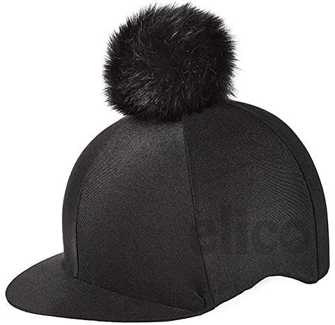 Elico Aberford Black Lycra Riding Hat Cover with Pom Pom
