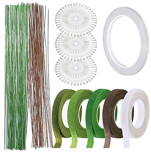 Floral Arrangement Tool Kit, Woohome Tape Stem Wrap, Floral Wire, Wire Cutter, Scissors and Head Pins for Wedding Bouquet DIY