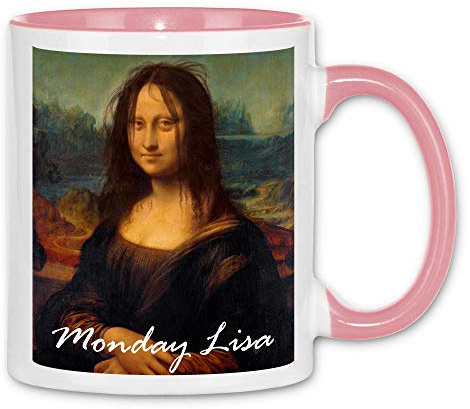wowshirt Tasse Morning Lisa Mona Lisa Kater Büro Job Arbeit Mitarbeiter Montag Kollege, Farbe:White - Pink