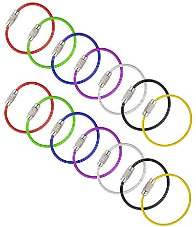 14PCS Draht Schlüsselanhänger,Edelstahl Draht Schlüsselanhänger Kabel Seil Schlüsselring Loops Schraubensicherung für Hängende Gepäckanhänger,ID-Tag