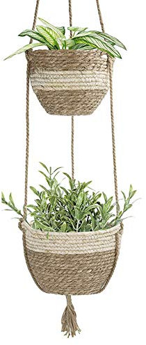 Koomiao Hängende Seegras Pflanzenkörbe Pflanzenkörbe Geflochten Blumenampel Decke hängender Übertopf Balkone Wanddekoration Umweltfreundliche