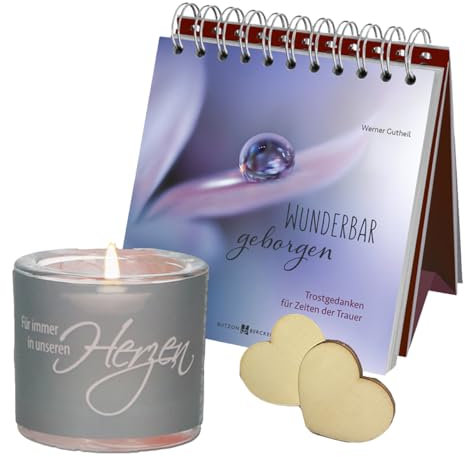 schenken-24 Geschenkset - Trauer - Beileid - Geschenkbuch - Windlicht -